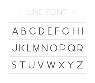 Vektör ince hat yazı tipi. Beyaz arka plan üzerinde Latin alfabesi.