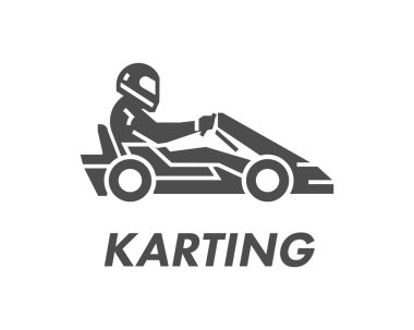 Çizgi ve düz karting logo ve sembolü. Siluet figürler kart r