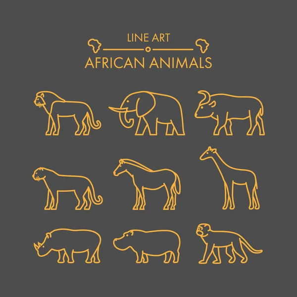 Vector line african animals icon set. — Stock Vector