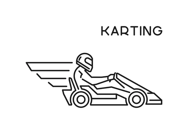 Logotipo de línea y karting plano. Silueta figuras kart racer . — Vector de stock