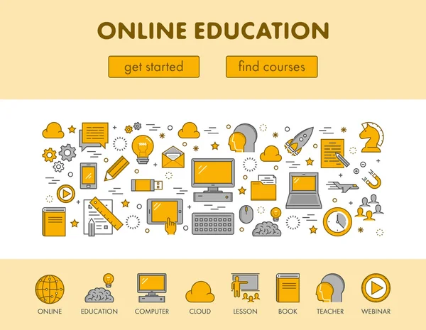 Liniendesign-Konzept Webbanner für Online-Bildung und E-Learni — Stockvektor