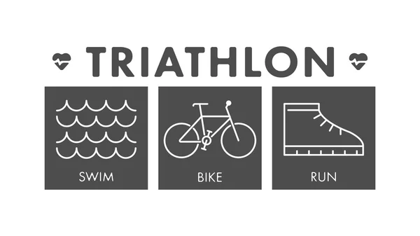 Vector lijn en platte triatlon logo en symbool. — Stockvector