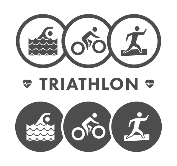 Vector line and flat triathlon logo and symbol. — Stock Vector