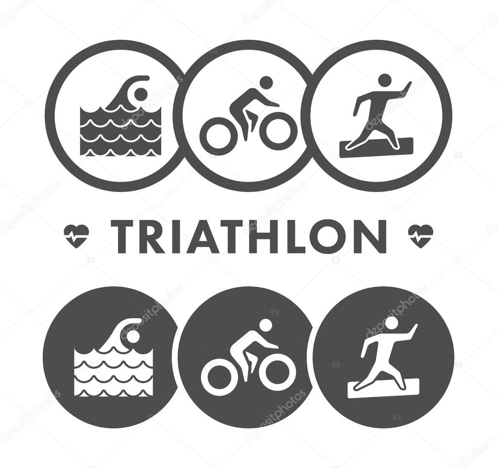 Vector line and flat triathlon logo and symbol.