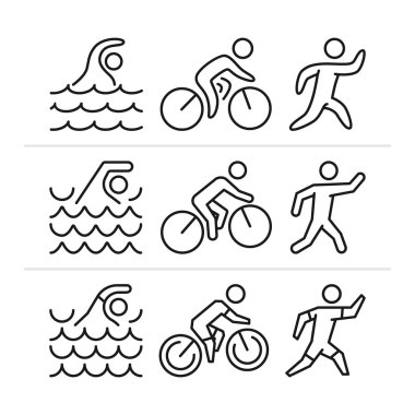 Vektör Lineer ve düz triatlon logo ve simgeler.