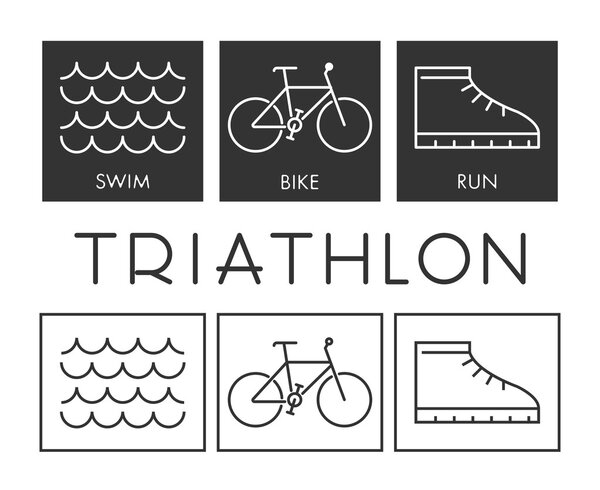 Vector line and flat triathlon logo and symbol.