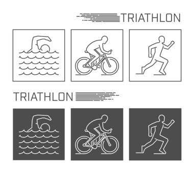 Çağdaş çizgi logo triatlon. Vektör siyah beyaz resim triath