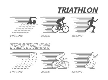 Çağdaş çizgi logo triatlon. Düz siyah logo triatlon.