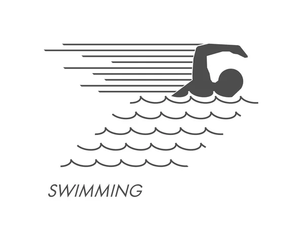 Black flat swimming logo and icon. Vector figures swimmer. — Stock Vector