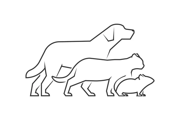 Logo de línea negra para tienda de mascotas. Animales lineales vectoriales en un bac blanco — Archivo Imágenes Vectoriales