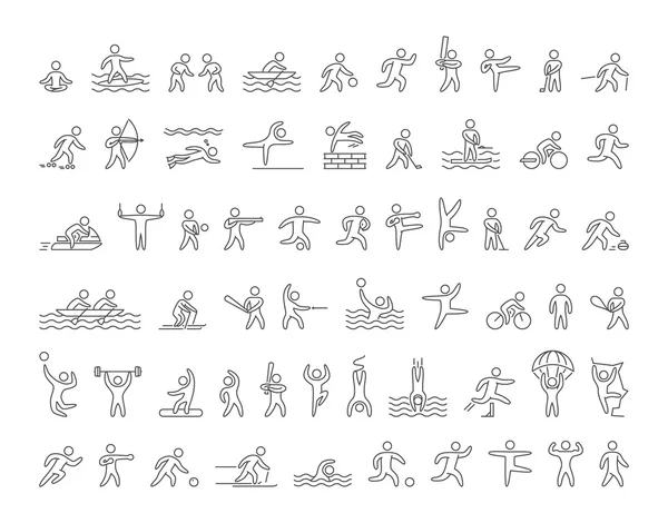 Ensemble de formes linéaires athlètes sportifs populaires. Icônes vectorielles . — Image vectorielle