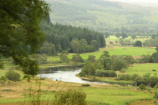 Una Vista Desde Las Colinas Escocia Hasta Las Cañadas Ríos — Foto de Stock