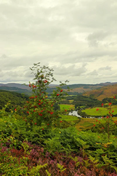 Utsikt Ner Från Skottlands Kullar Till Dalgångar Floder Och Dalgångar — Stockfoto