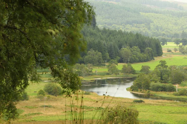 Uma Vista Para Baixo Das Colinas Escócia Para Vales Rios — Fotografia de Stock