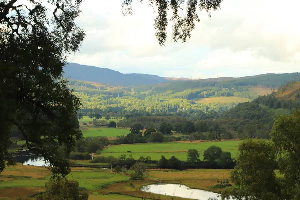 Uma Vista Para Baixo Das Colinas Escócia Para Vales Rios — Fotografia de Stock