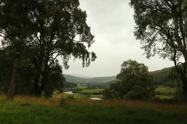 Utsikt Ner Från Skottlands Kullar Till Dalgångar Floder Och Dalgångar — Stockfoto