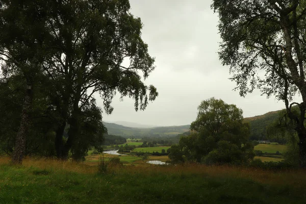 Utsikt Ner Från Skottlands Kullar Till Dalgångar Floder Och Dalgångar — Stockfoto