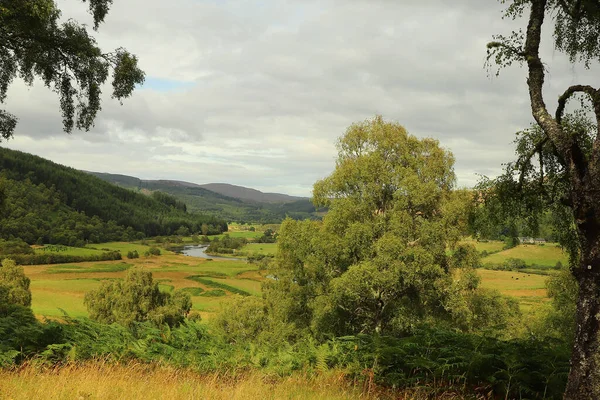 Вид Пагорбів Шотландії Кущів Річок Лохів Внизу — стокове фото