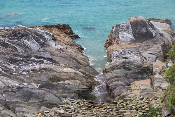 Mraky Nad Skalami Voda Cornwallského Pobřeží — Stock fotografie