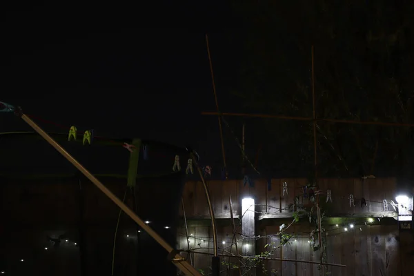 Night Sky Garden Lit Halogen Solar Lights — Stock Photo, Image