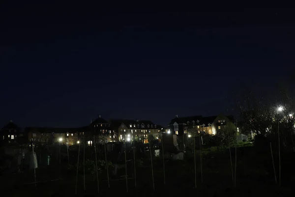 Nacht Hemel Tuin Verlicht Met Halogeen Zonlicht — Stockfoto