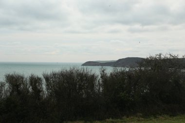 Panoramik bir çekim, İngiltere 'nin güney kıyısındaki bir yarımadada, Cornwall' da, St Austell kasabasının dışında.