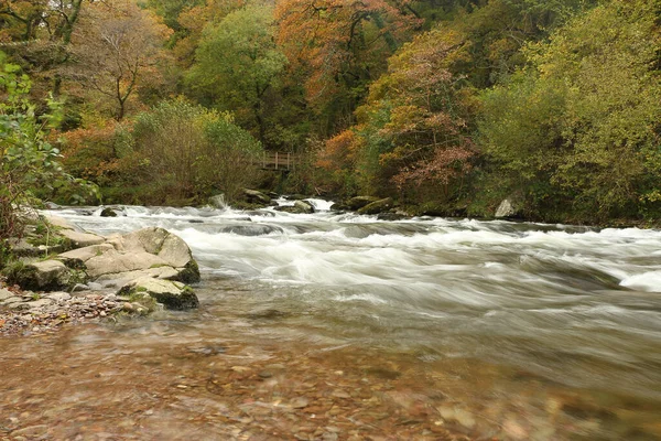 Acqua Autunnale Che Scende Cascata Lungo Rapide Del Fiume Lyn — Foto Stock