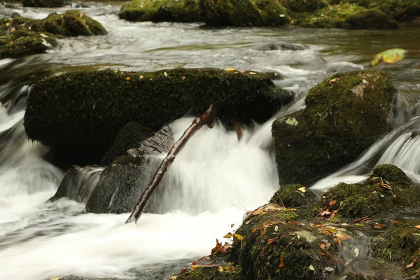 Acqua Autunnale Che Scende Cascata Lungo Rapide Del Fiume Lyn — Foto Stock