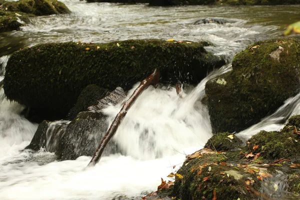Φθινόπωρο Νερό Cascading Κάτω Από Ορμητικά Νερά Του Ποταμού Lyn — Φωτογραφία Αρχείου