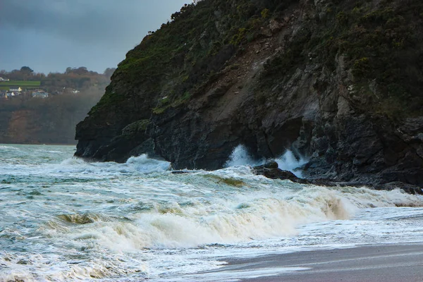 Ondes Tempête Atlantique Écrasant Lavant Sur Les Rochers Sable Sur — Photo