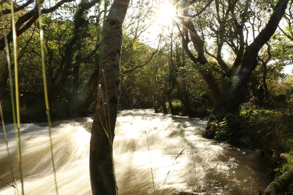 Rio Heddon Inchado Por Fortes Chuvas Inundações Que Atravessam Vale — Fotografia de Stock