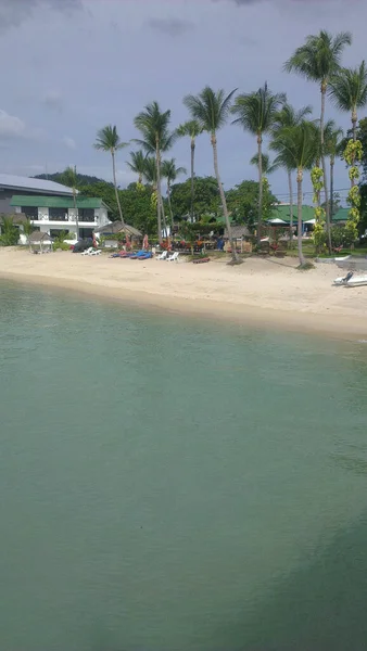 Palmy Plażach Samui Widziane Łodzi Phangan — Zdjęcie stockowe