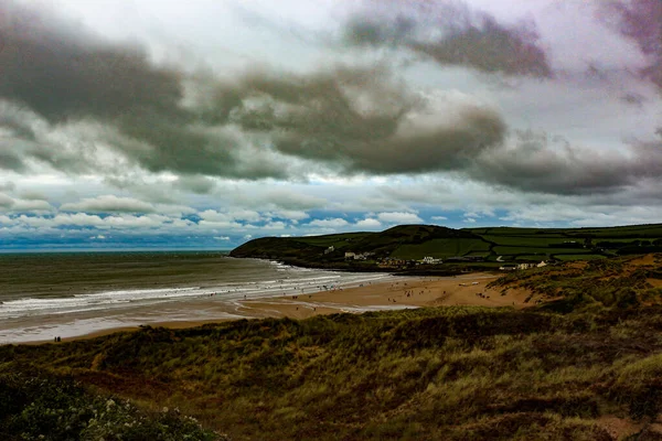 Vue Panoramique Depuis Les Sommets Des Dunes Sable Croyde Bay — Photo