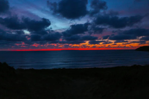 Panoramautsikt Från Sanddynerna Croyde Bay Till Havs Och Över Lundy — Stockfoto