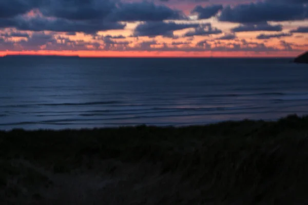 Panoramatický Výhled Písečných Dun Zátoky Croyde Moře Ostrov Lundy Ústí — Stock fotografie