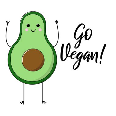 Gülümseyen avokado ve harfler vejetaryen olsun.