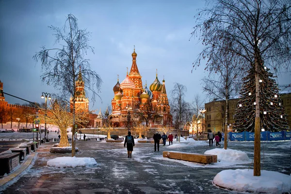 Moscow Russia January 2021 Splended View Moscow Kremlin Basil Cathedral — Stock Photo, Image