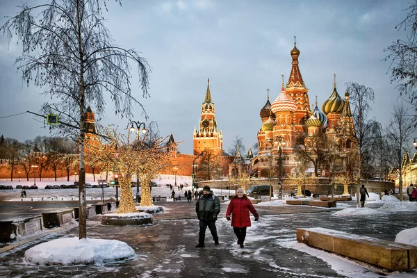 Moscow Russia January 2021 Splended View Moscow Kremlin Basil Cathedral — Stock Photo, Image