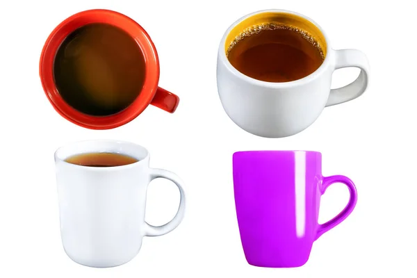一杯白底茶一套茶杯或咖啡杯 独立的 — 图库照片