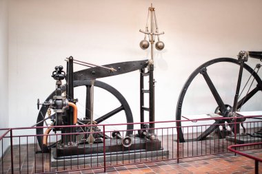 Münih, Almanya - 14 Eylül 2018: Alman Müzesi 'nde her türlü eski buhar makineleri sergisi. 