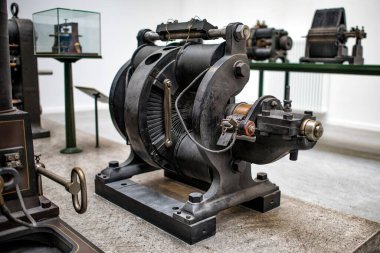 Münih, Almanya - 14 Eylül 2018: Alman Müzesi 'nde her türlü eski buhar makineleri sergisi. 