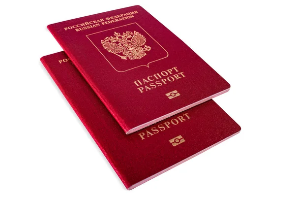 Δύο Κόκκινα Ρωσικά Διαβατήρια Για Ταξίδια Ταξίδια Στο Εξωτερικό Απομονωμένα Εικόνα Αρχείου