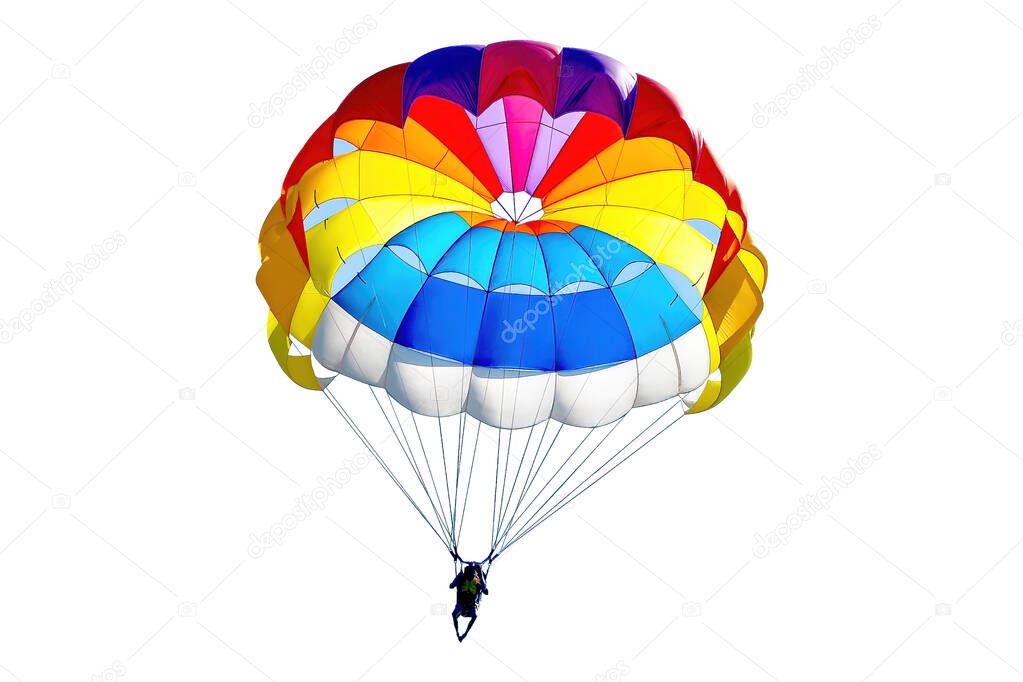 A bright colorful parachute on white background, isolated.
