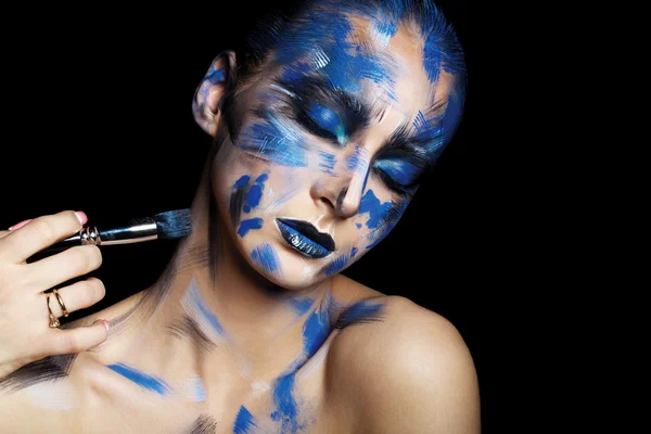 Mulher com fantasia azul compõem — Fotografia de Stock