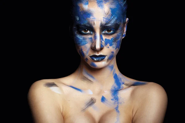 ผู้หญิงที่มีจินตนาการสีฟ้าแต่งหน้า — ภาพถ่ายสต็อก