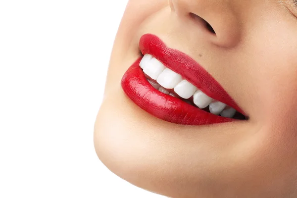 Red lipstick and white teeth — Stock Photo, Image