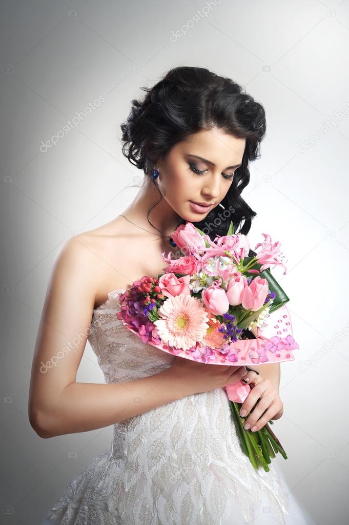 woman with a bouquet of flowers