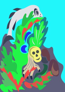 fish in seaweed streamlined illustration for poster print.