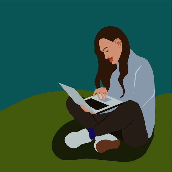 A cute girl is studying business subjects using a computer. — Wektor stockowy