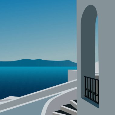 Tatil evinin verandasından akşam denizi manzarası.